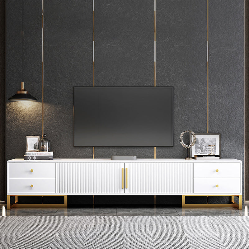 Modern Marble TV Stand Enclosed Storage TV Media Console with Metal Legs for Living Room