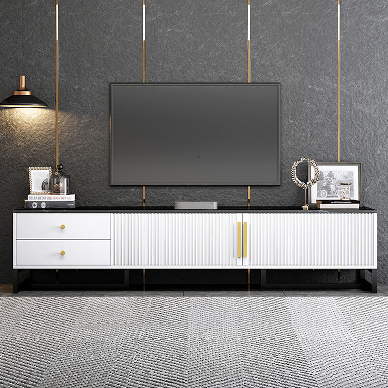 Modern Marble TV Stand Enclosed Storage TV Media Console with Metal Legs for Living Room