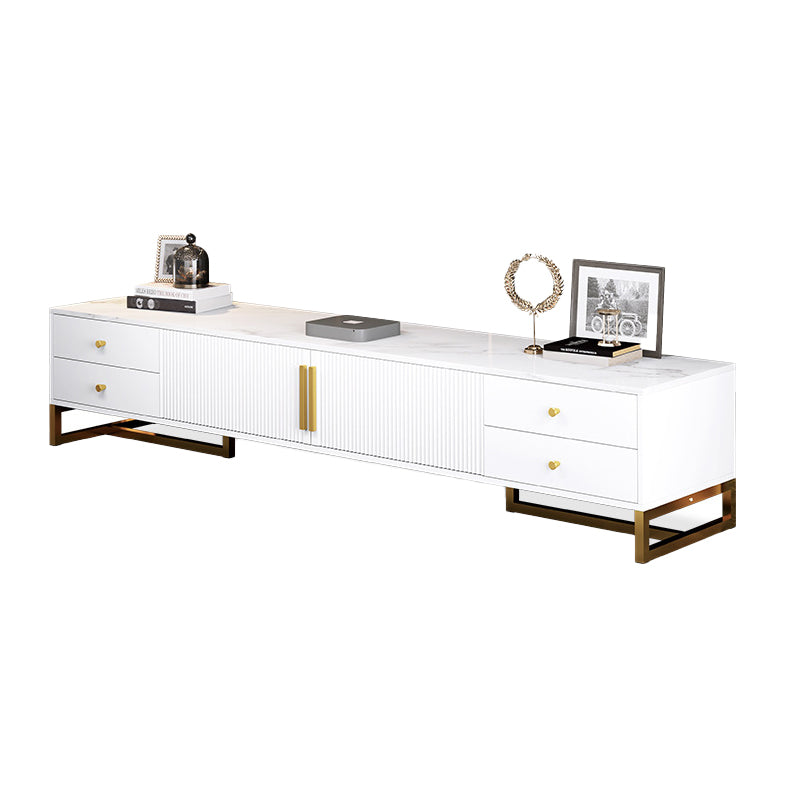 Modern Marble TV Stand Enclosed Storage TV Media Console with Metal Legs for Living Room