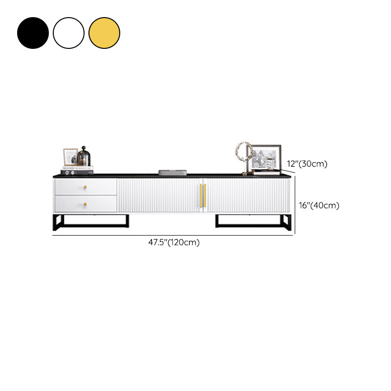 Modern Marble TV Stand Enclosed Storage TV Media Console with Metal Legs for Living Room