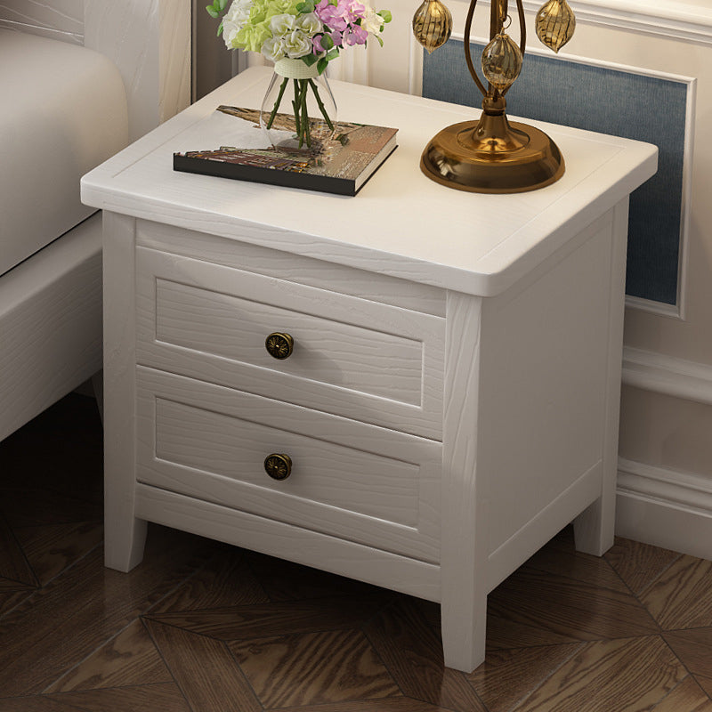 Traditional Nightstand Rubber Wood Night Table 2-drawers for Living Room