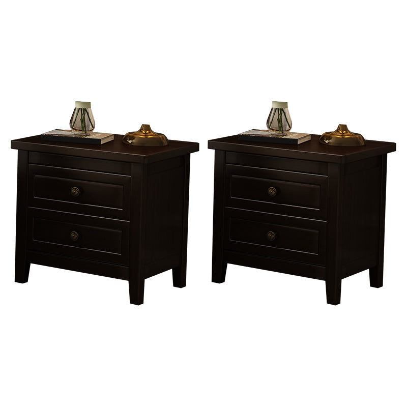 Traditional Nightstand Rubber Wood Night Table 2-drawers for Living Room