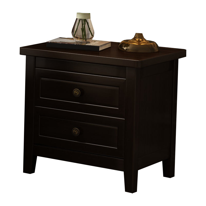 Traditional Nightstand Rubber Wood Night Table 2-drawers for Living Room