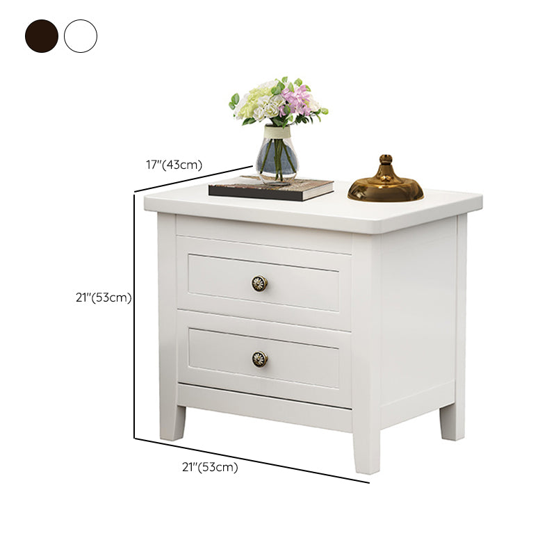 Traditional Nightstand Rubber Wood Night Table 2-drawers for Living Room