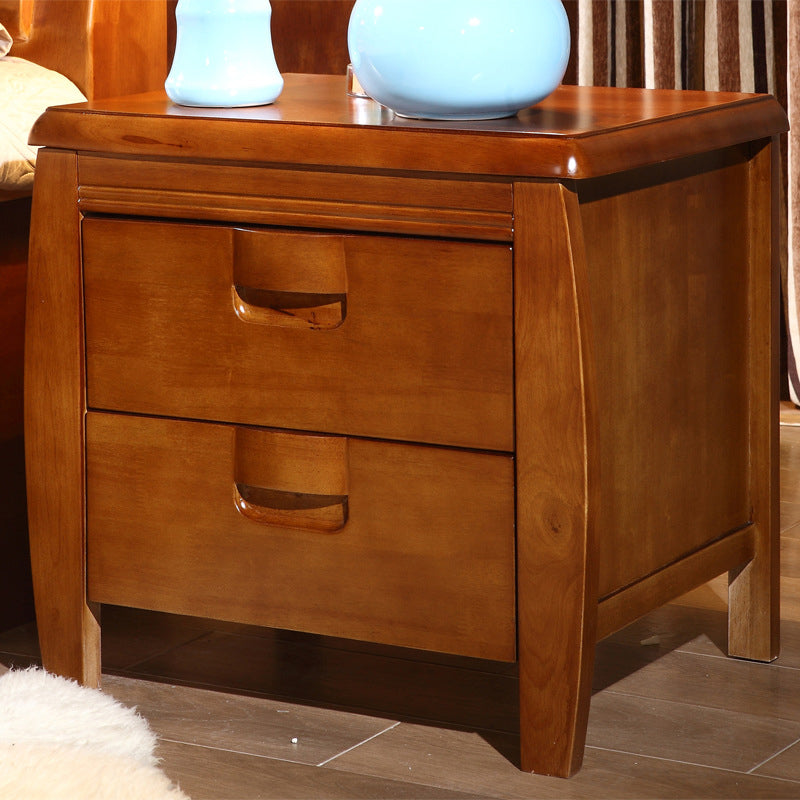 2 Drawers Solid Wood Nightstand Oak Traditional Night Table ,19.7" Tall