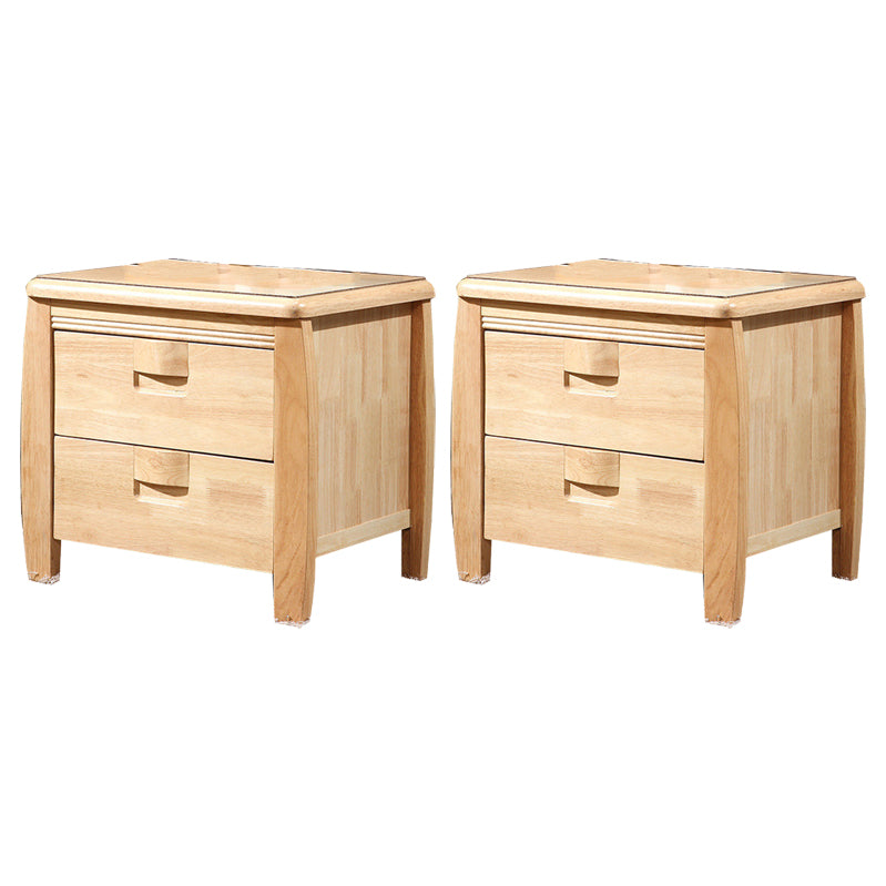 2 Drawers Solid Wood Nightstand Oak Traditional Night Table ,19.7" Tall