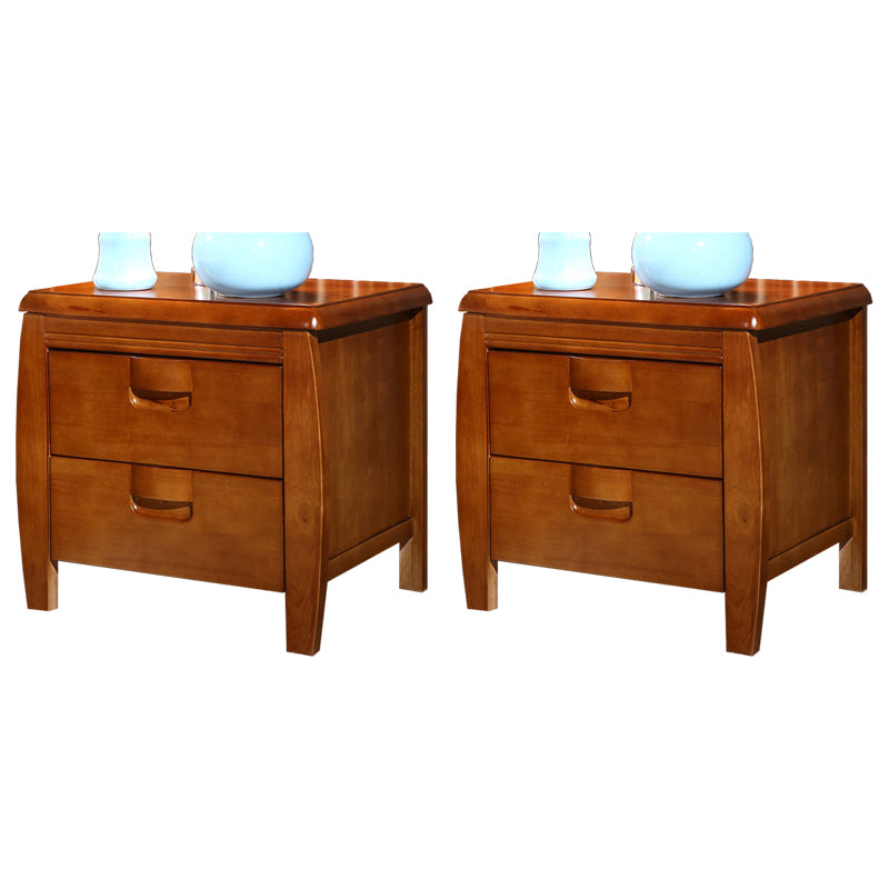 2 Drawers Solid Wood Nightstand Oak Traditional Night Table ,19.7" Tall