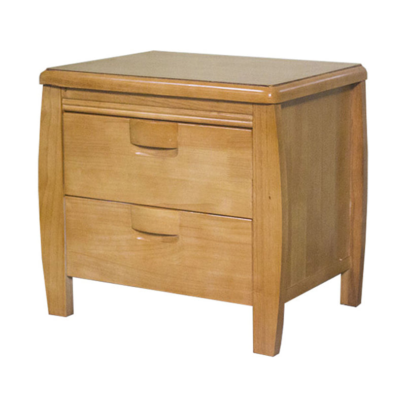 2 Drawers Solid Wood Nightstand Oak Traditional Night Table ,19.7" Tall