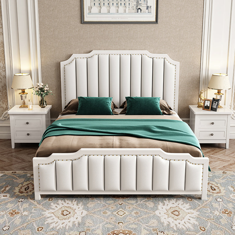 French Style Upholstered Stepped Platform Bed Foam Headboard Bed