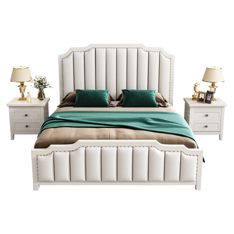 French Style Upholstered Stepped Platform Bed Foam Headboard Bed