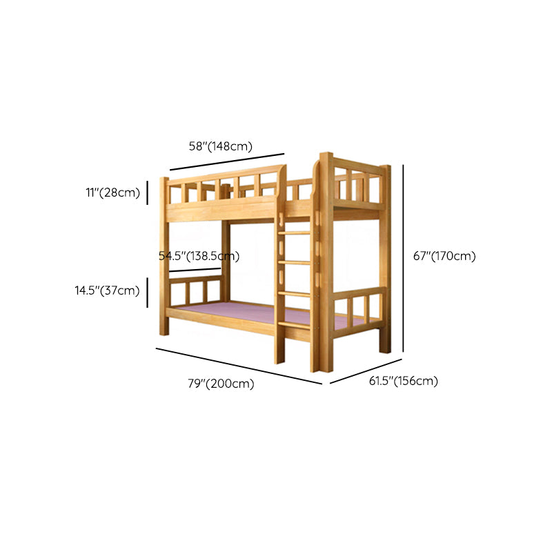 Mid-Century Modern Headboard Bunk Bed Solid Wood Bed with Footboard