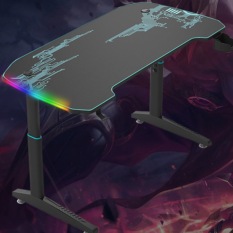 Contemporary Adjustable Standing Desk T-Shape Black Gaming Desk