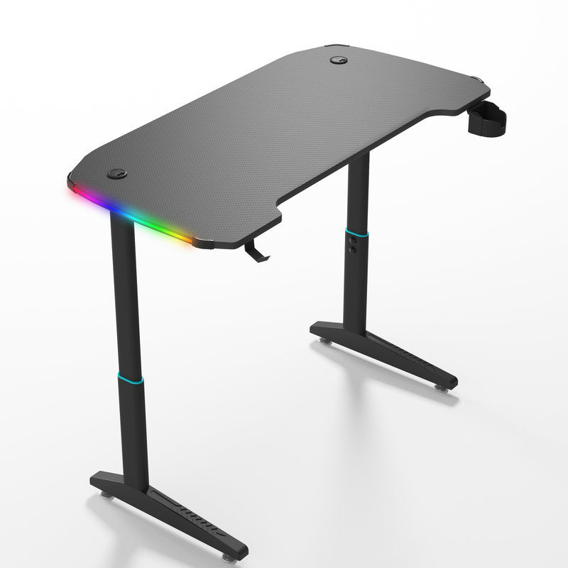 Contemporary Adjustable Standing Desk T-Shape Black Gaming Desk