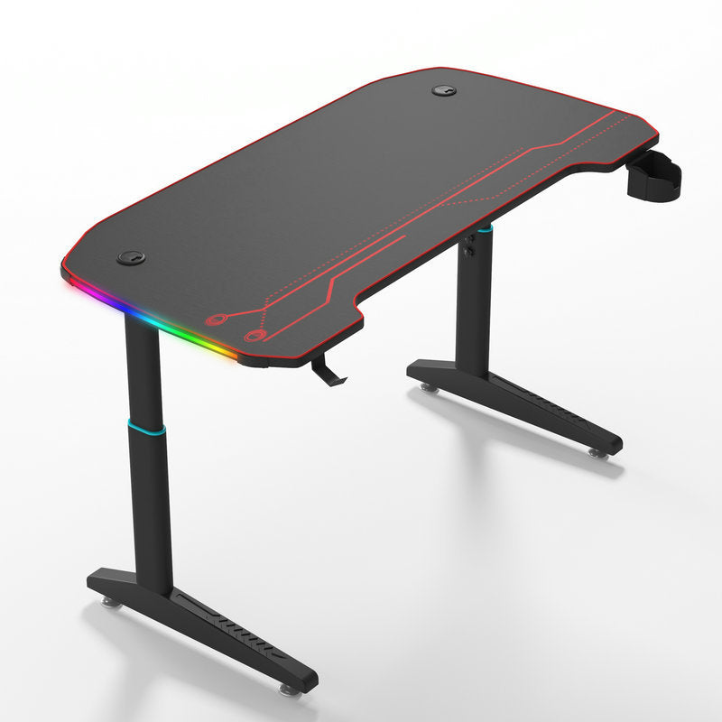 Contemporary Adjustable Standing Desk T-Shape Black Gaming Desk