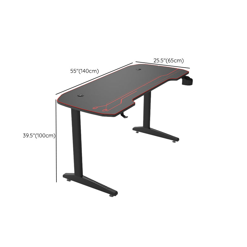 Contemporary Adjustable Standing Desk T-Shape Black Gaming Desk