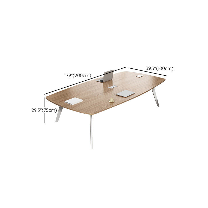 Artificial Wood Writing Desk Curved Industrial Office Desk in White and Natural