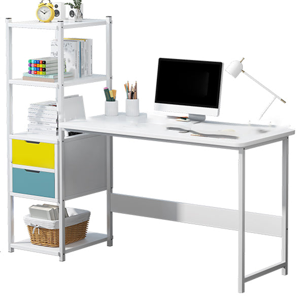 Metal and Wood Writing Desk Contemporary Corner Bedroom Office Desk with Bookshelf