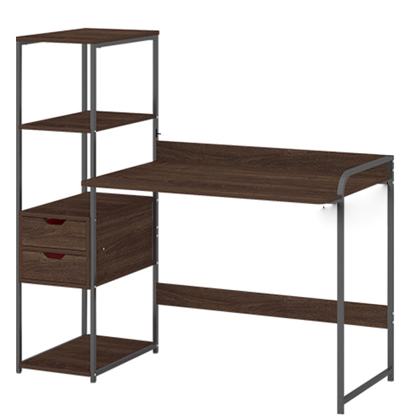 Metal and Wood Writing Desk Contemporary Corner Bedroom Office Desk with Bookshelf