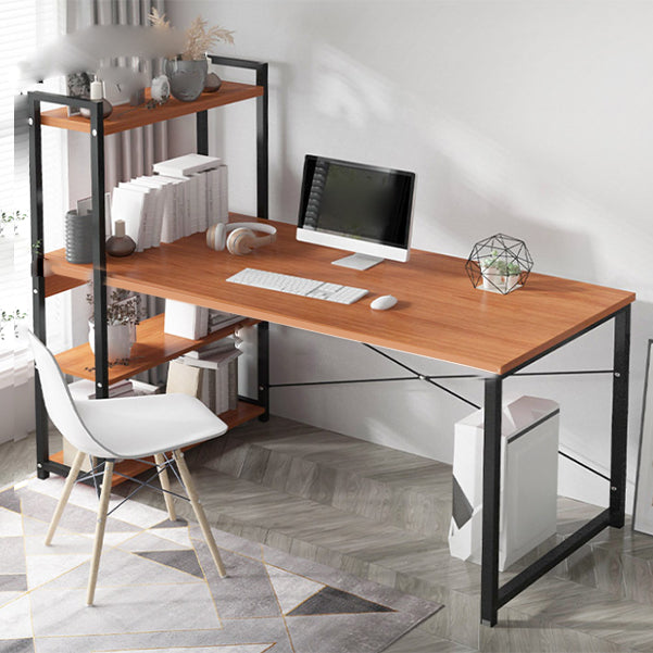 Metal and Wood Writing Desk Contemporary Corner Bedroom Office Desk with Bookshelf