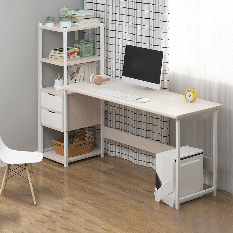 Metal and Wood Writing Desk Contemporary Corner Bedroom Office Desk with Bookshelf