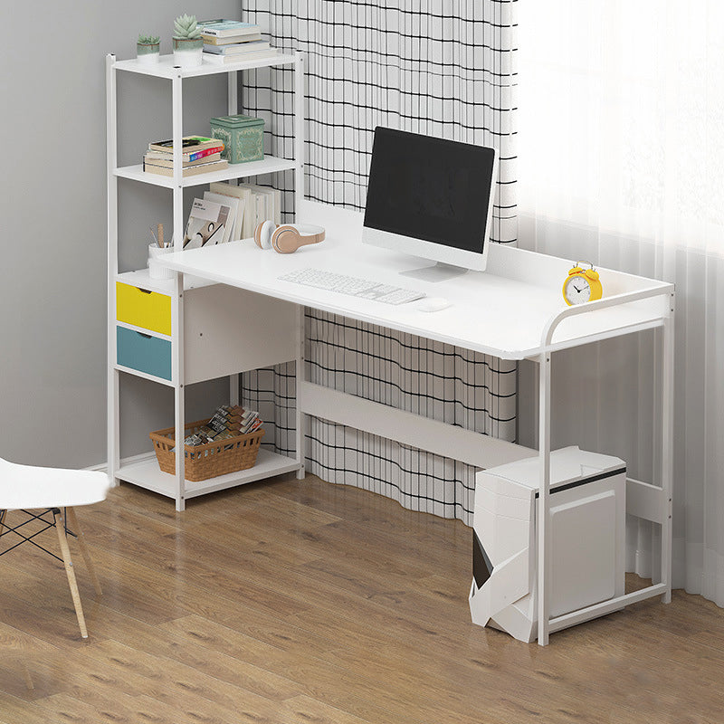 Metal and Wood Writing Desk Contemporary Corner Bedroom Office Desk with Bookshelf