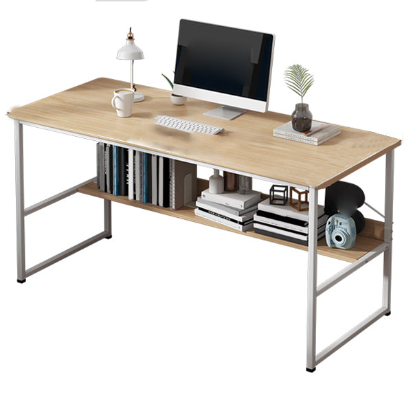 Metal and Wood Writing Desk Contemporary Corner Bedroom Office Desk with Bookshelf