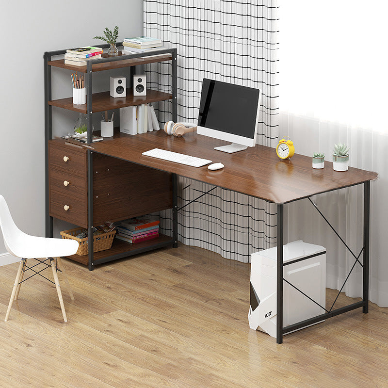 Metal and Wood Writing Desk Contemporary Corner Bedroom Office Desk with Bookshelf