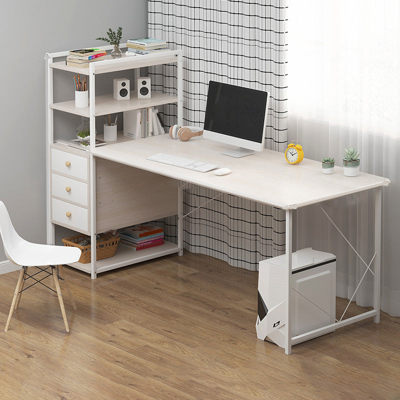 Metal and Wood Writing Desk Contemporary Corner Bedroom Office Desk with Bookshelf