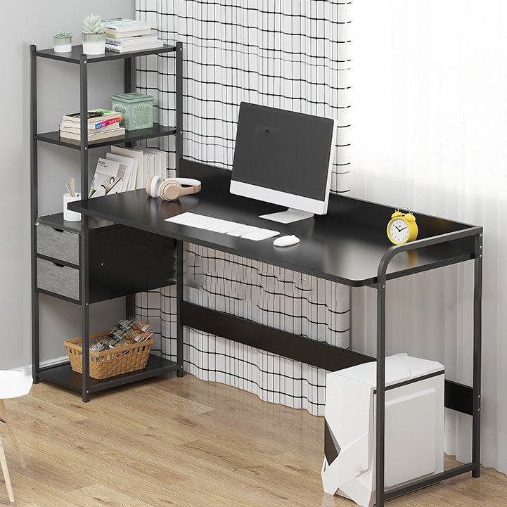 Metal and Wood Writing Desk Contemporary Corner Bedroom Office Desk with Bookshelf