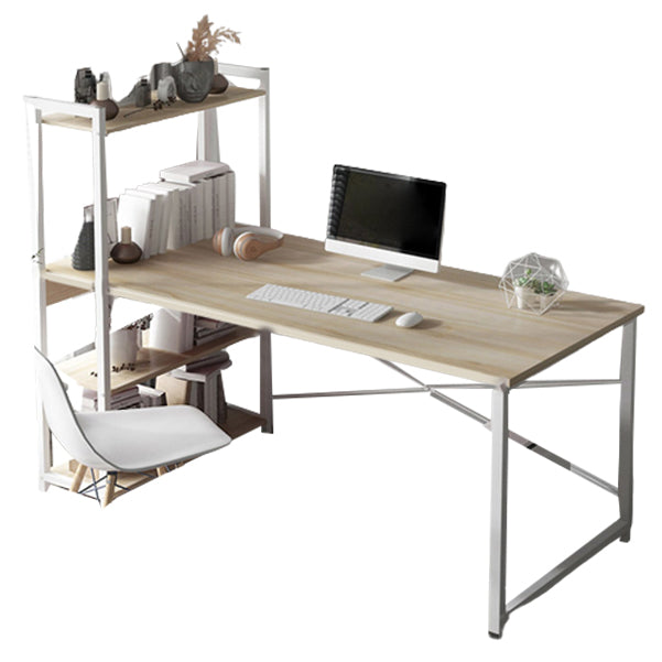 Metal and Wood Writing Desk Contemporary Corner Bedroom Office Desk with Bookshelf