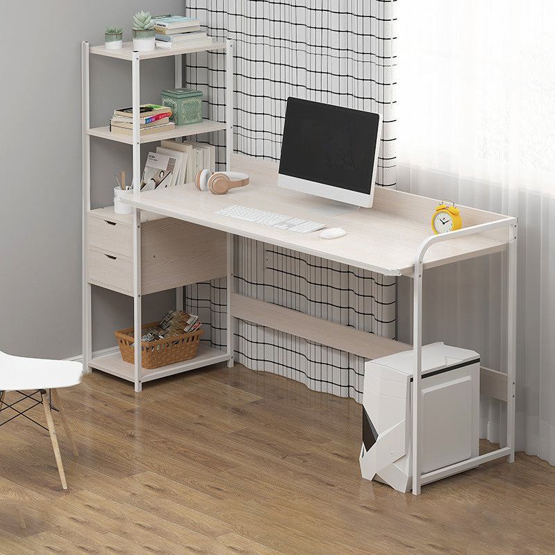 Metal and Wood Writing Desk Contemporary Corner Bedroom Office Desk with Bookshelf