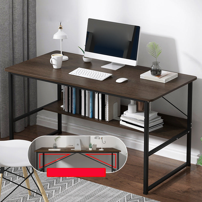 Metal and Wood Writing Desk Contemporary Corner Bedroom Office Desk with Bookshelf