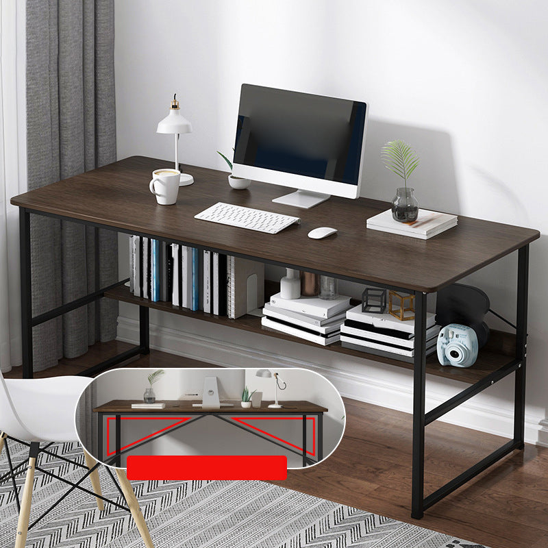 Metal and Wood Writing Desk Contemporary Corner Bedroom Office Desk with Bookshelf