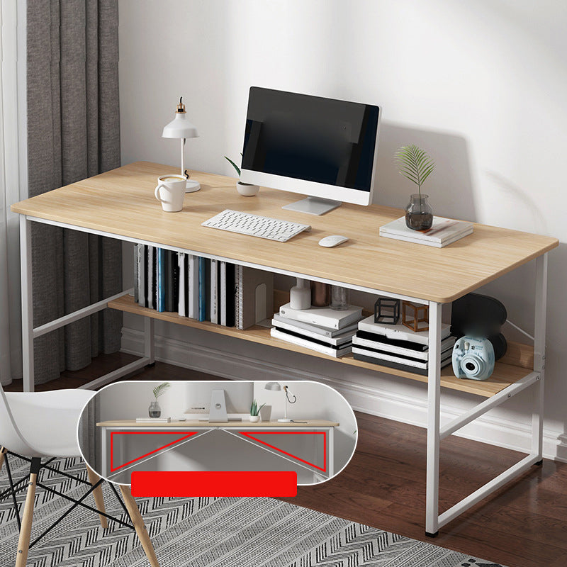 Metal and Wood Writing Desk Contemporary Corner Bedroom Office Desk with Bookshelf