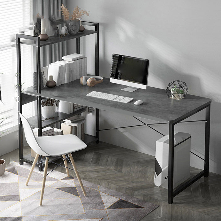 Metal and Wood Writing Desk Contemporary Corner Bedroom Office Desk with Bookshelf