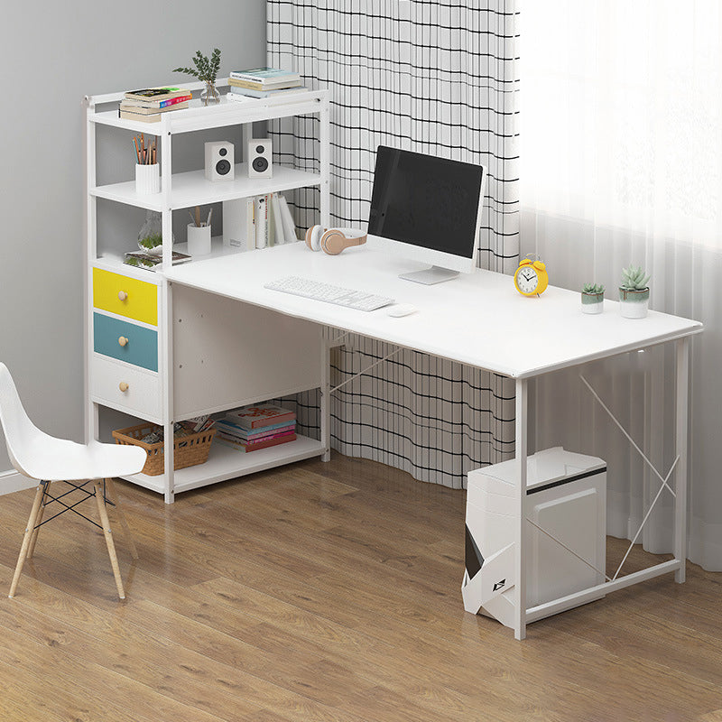 Metal and Wood Writing Desk Contemporary Corner Bedroom Office Desk with Bookshelf