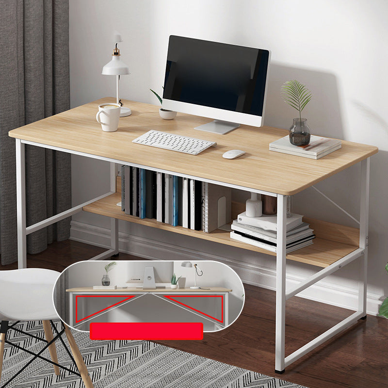 Metal and Wood Writing Desk Contemporary Corner Bedroom Office Desk with Bookshelf