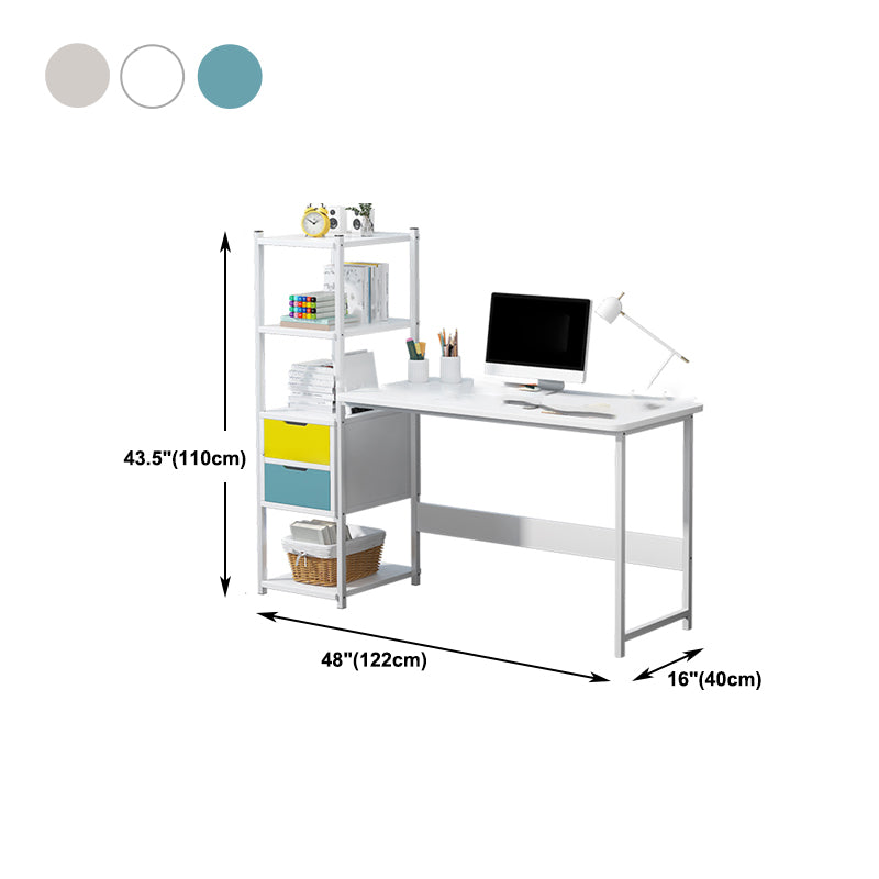 Metal and Wood Writing Desk Contemporary Corner Bedroom Office Desk with Bookshelf