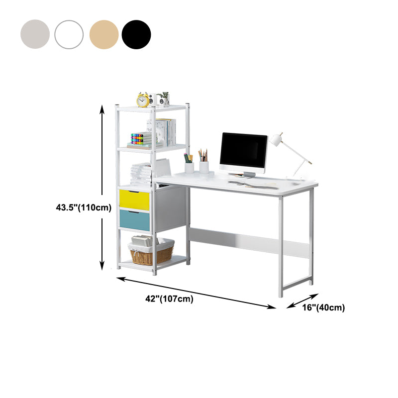 Metal and Wood Writing Desk Contemporary Corner Bedroom Office Desk with Bookshelf