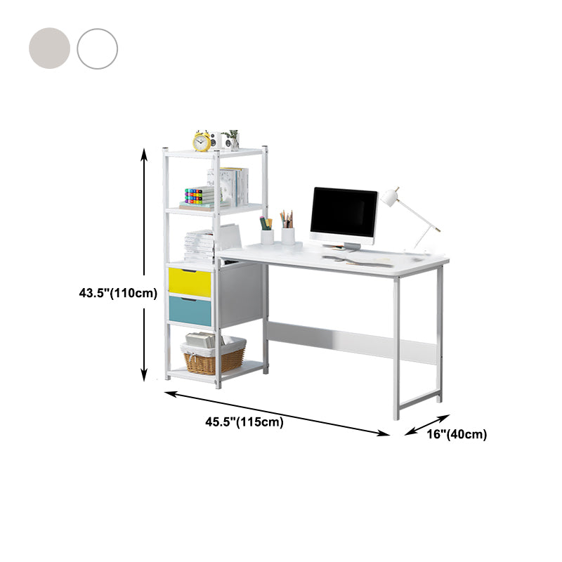 Metal and Wood Writing Desk Contemporary Corner Bedroom Office Desk with Bookshelf