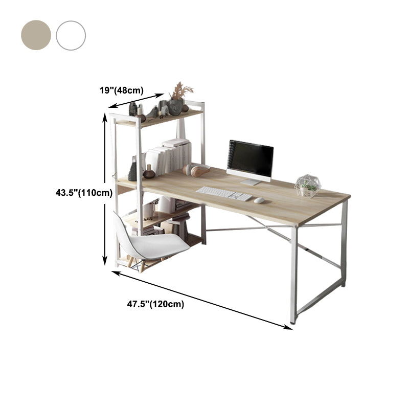 Metal and Wood Writing Desk Contemporary Corner Bedroom Office Desk with Bookshelf