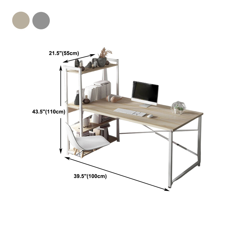 Metal and Wood Writing Desk Contemporary Corner Bedroom Office Desk with Bookshelf