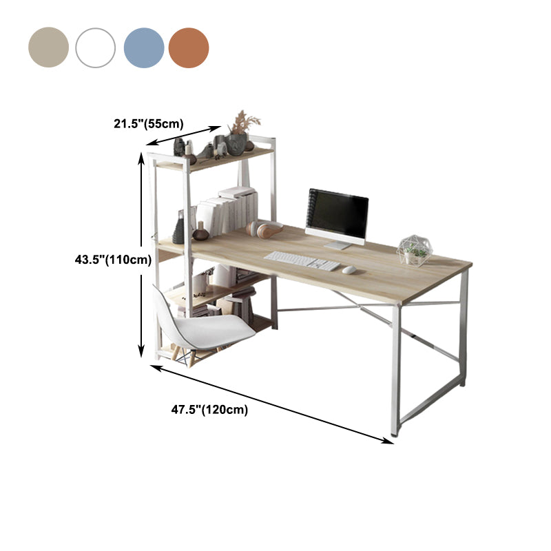 Metal and Wood Writing Desk Contemporary Corner Bedroom Office Desk with Bookshelf