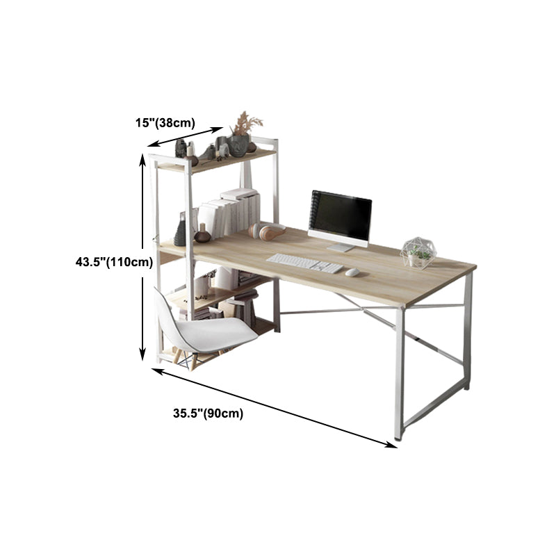 Metal and Wood Writing Desk Contemporary Corner Bedroom Office Desk with Bookshelf