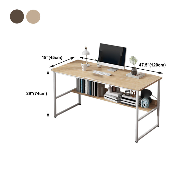 Metal and Wood Writing Desk Contemporary Corner Bedroom Office Desk with Bookshelf