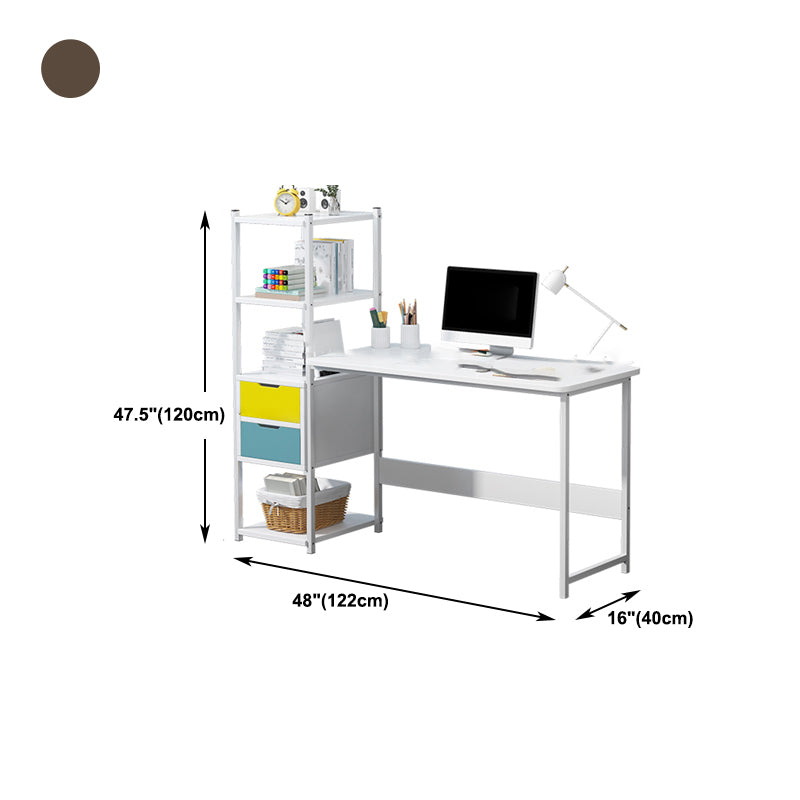 Metal and Wood Writing Desk Contemporary Corner Bedroom Office Desk with Bookshelf