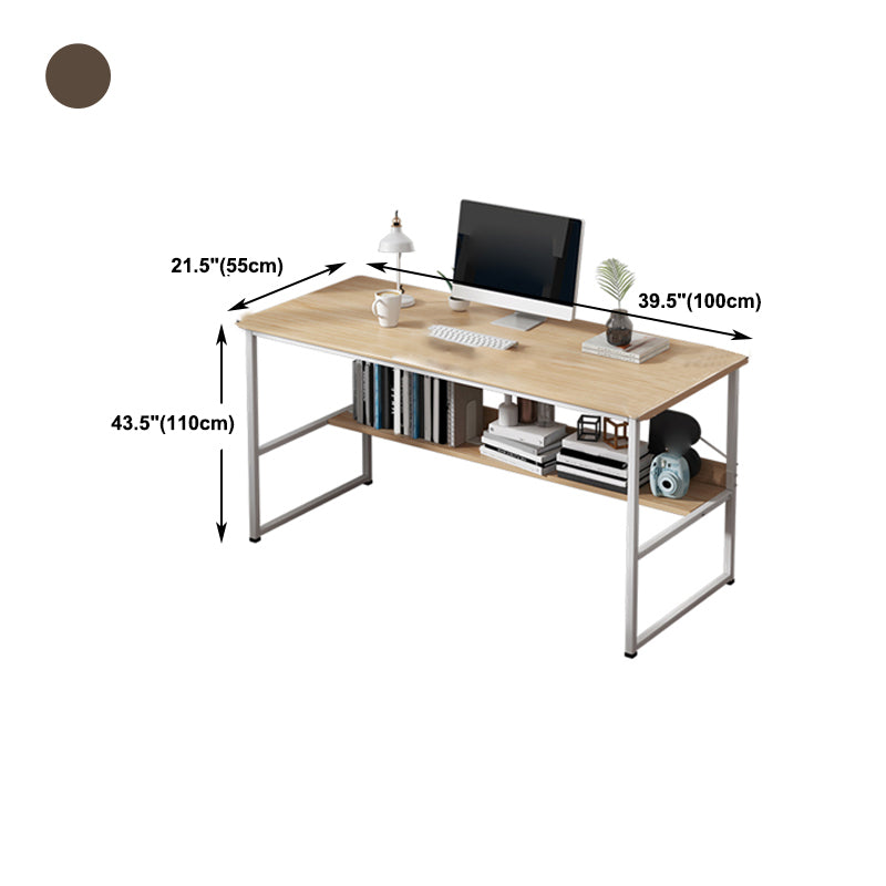 Metal and Wood Writing Desk Contemporary Corner Bedroom Office Desk with Bookshelf