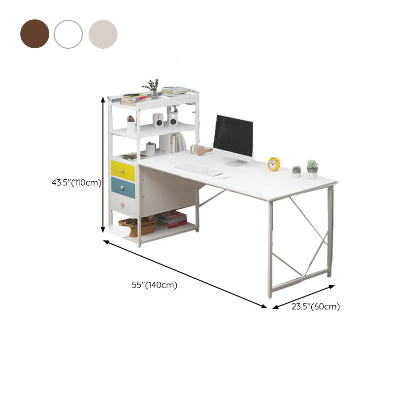 Metal and Wood Writing Desk Contemporary Corner Bedroom Office Desk with Bookshelf