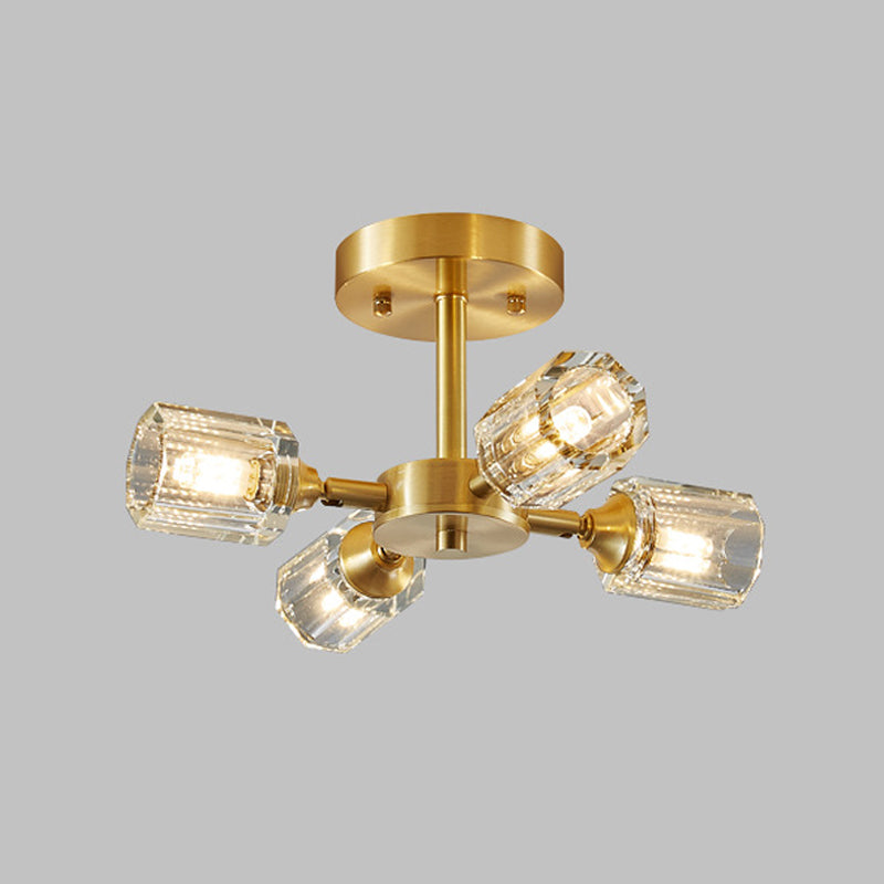 3/4/5/6-Light Modernism Golden Flush Mount Lighting Crystal Shaded Ceiling Light