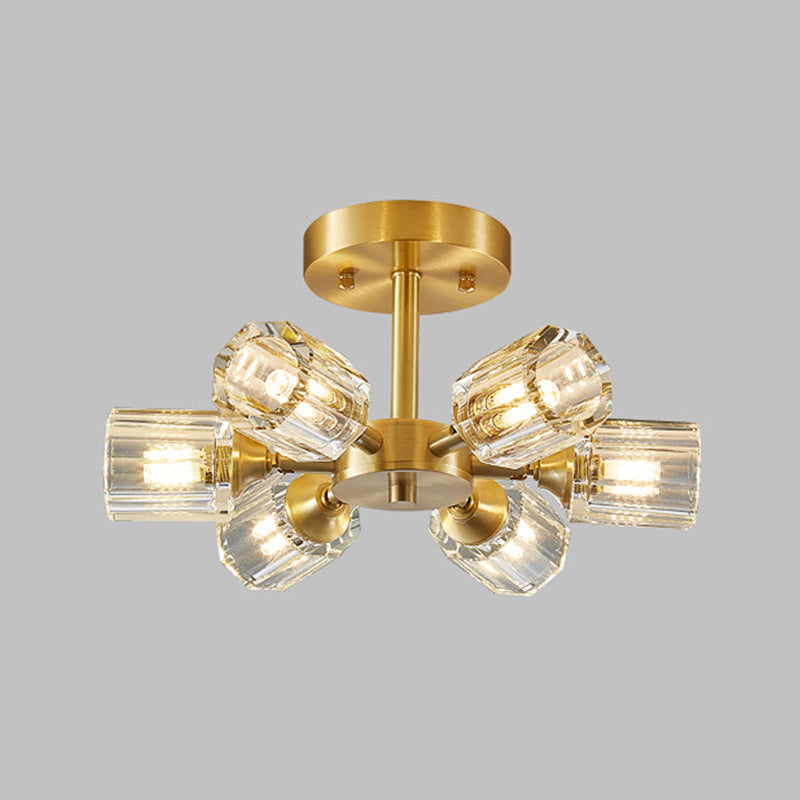 3/4/5/6-Light Modernism Golden Flush Mount Lighting Crystal Shaded Ceiling Light